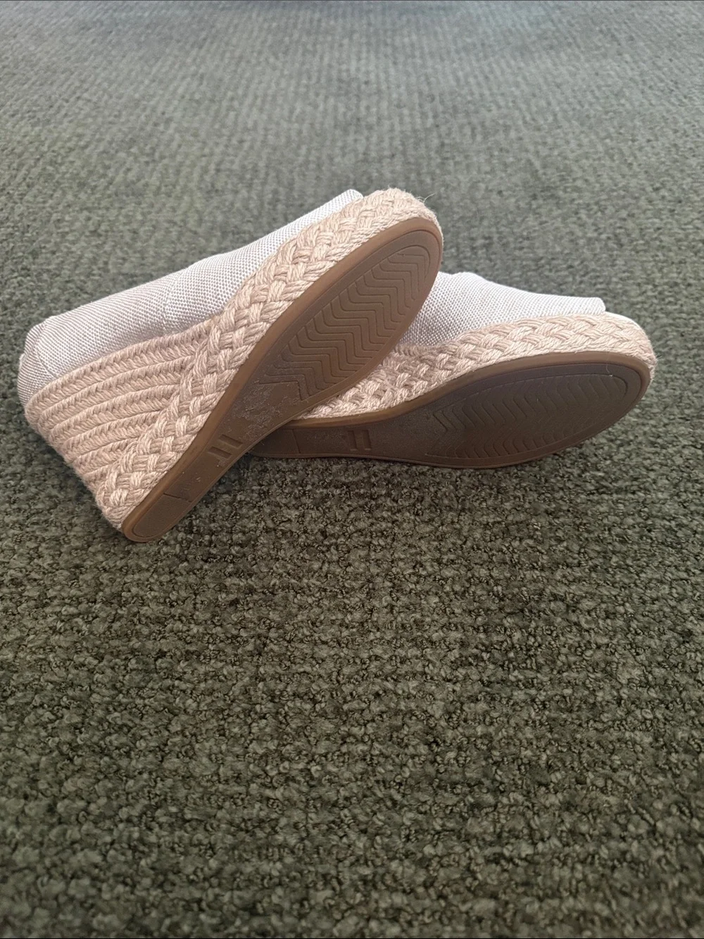 TOMS Cream Canvas Espadrille Wedge Peep-Toe